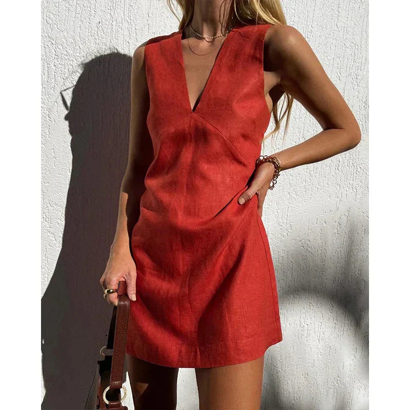 Robe mini sans manches en lin