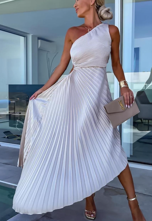 Halisa - Robe de Cocktail d'Été Plissée à Une Épaule