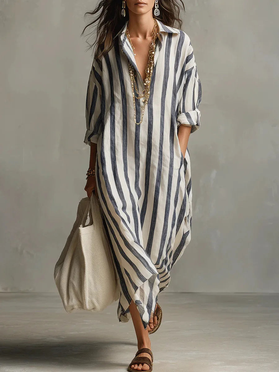 Robe Chemise Femme Longue Rayée Coupe Ample Élégante