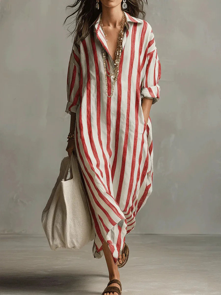 Robe Chemise Femme Longue Rayée Coupe Ample Élégante