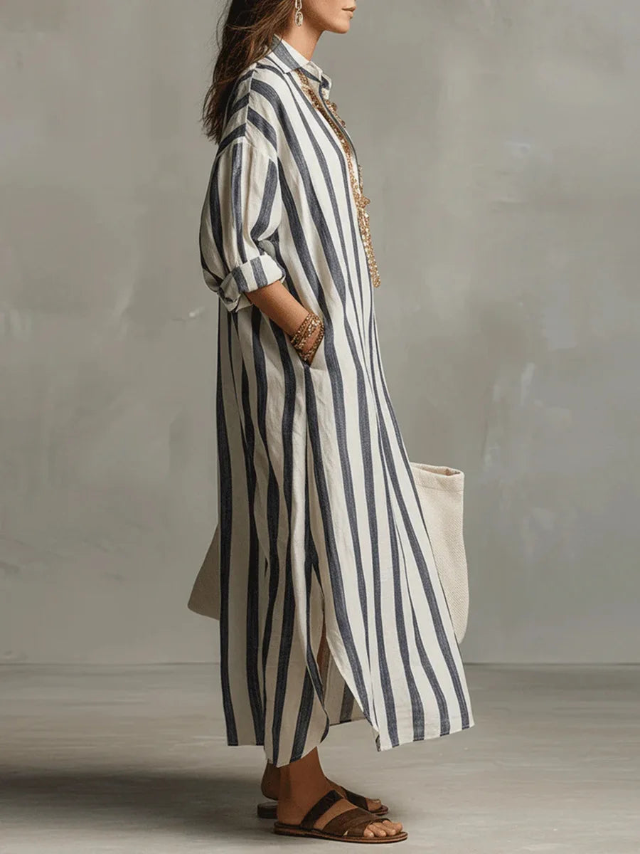 Robe Chemise Femme Longue Rayée Coupe Ample Élégante