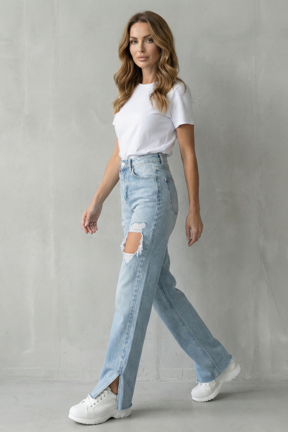 Jean Droit Femme Sorellia – Délavé Bleu Clair, Style Urbain