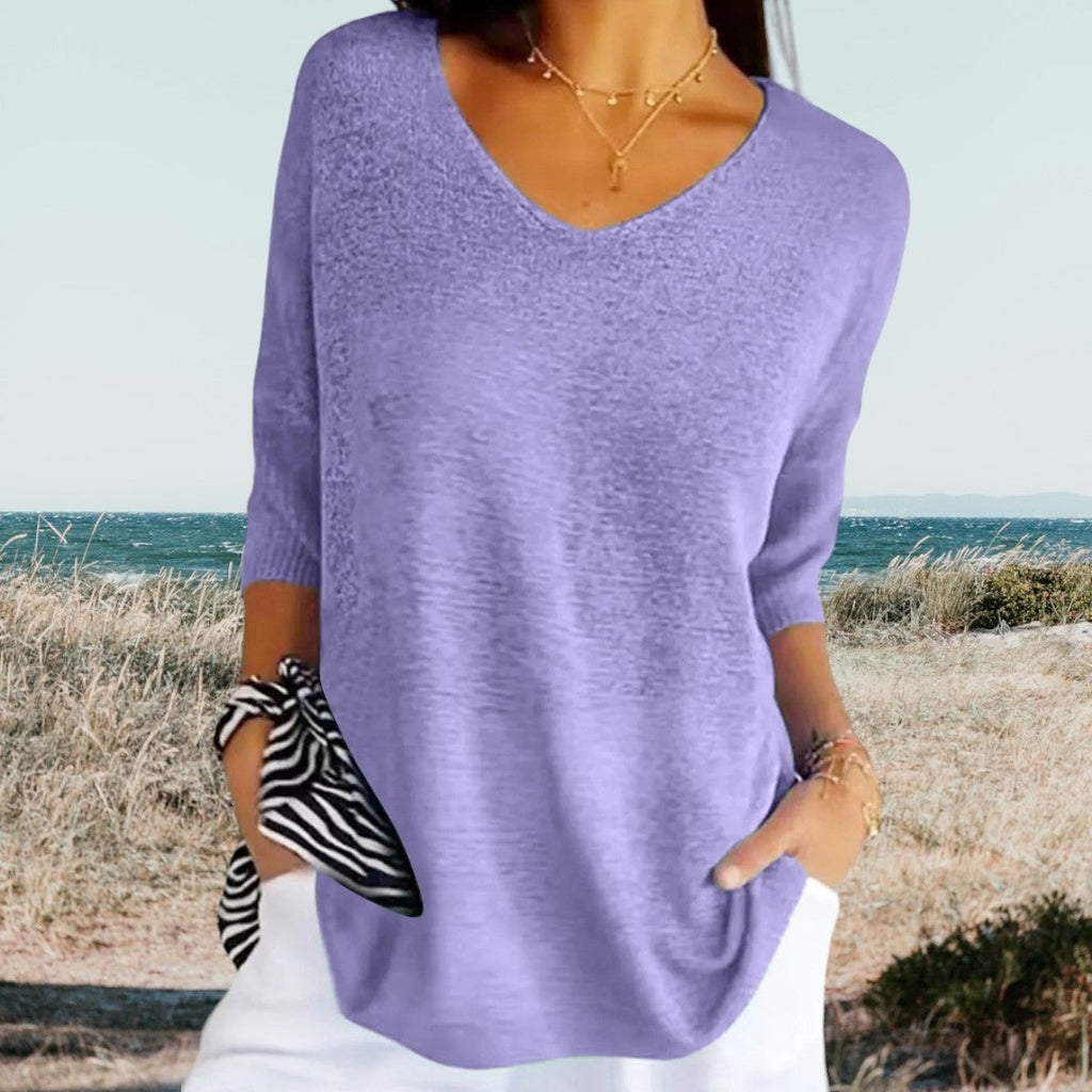 Top avec décolleté en V et manches trois-quarts