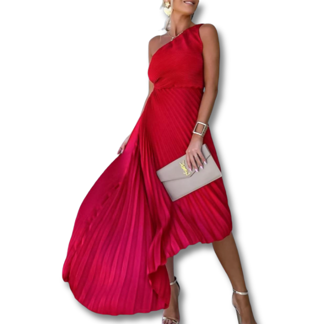 Halisa - Robe de Cocktail d'Été Plissée à Une Épaule