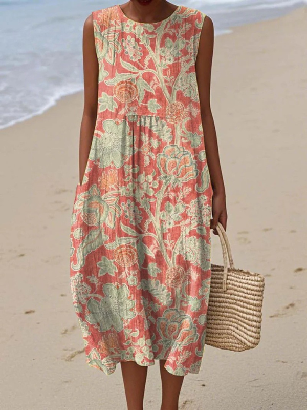 Tazira - Robe Femme Été Fluide Imprimé Artistique Sans Manches Confort Léger