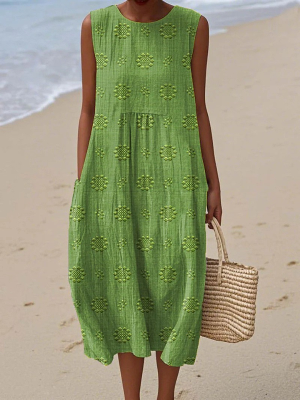Tazira - Robe Femme Été Fluide Imprimé Artistique Sans Manches Confort Léger