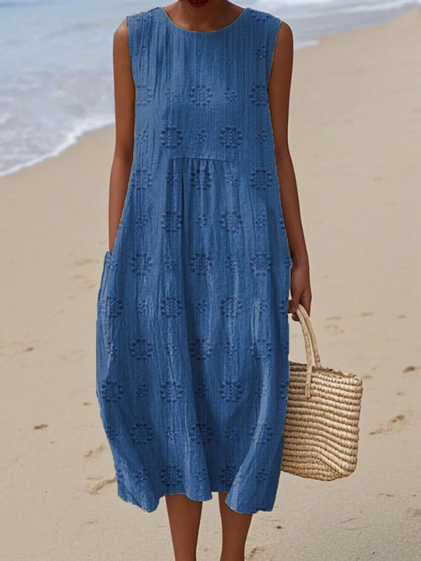 Tazira - Robe Femme Été Fluide Imprimé Artistique Sans Manches Confort Léger