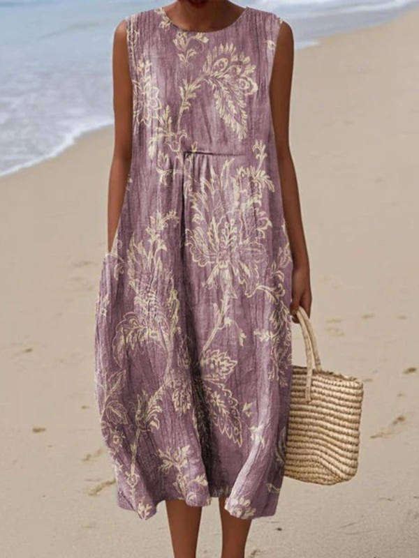 Tazira - Robe Femme Été Fluide Imprimé Artistique Sans Manches Confort Léger