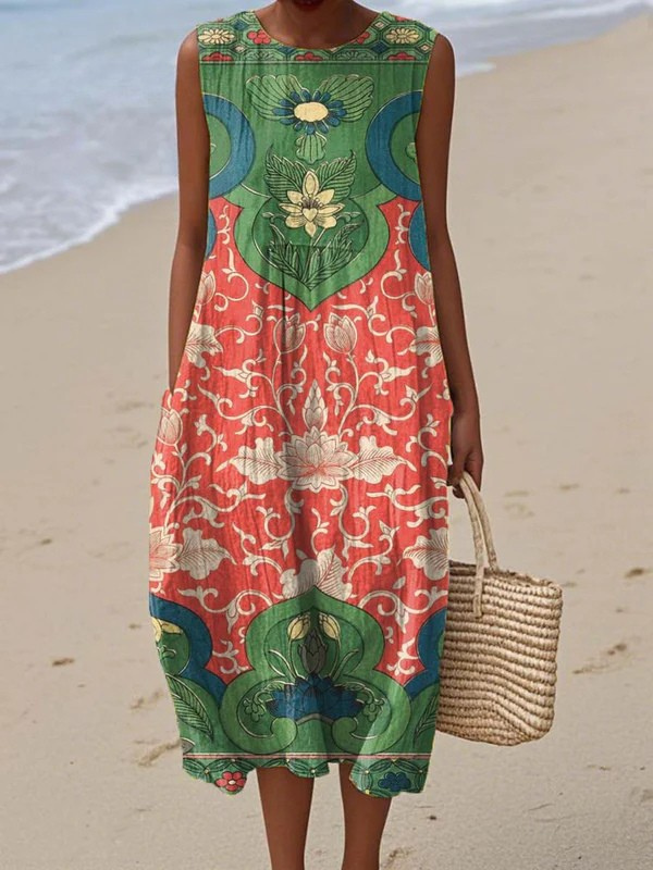 Tazira - Robe Femme Été Fluide Imprimé Artistique Sans Manches Confort Léger