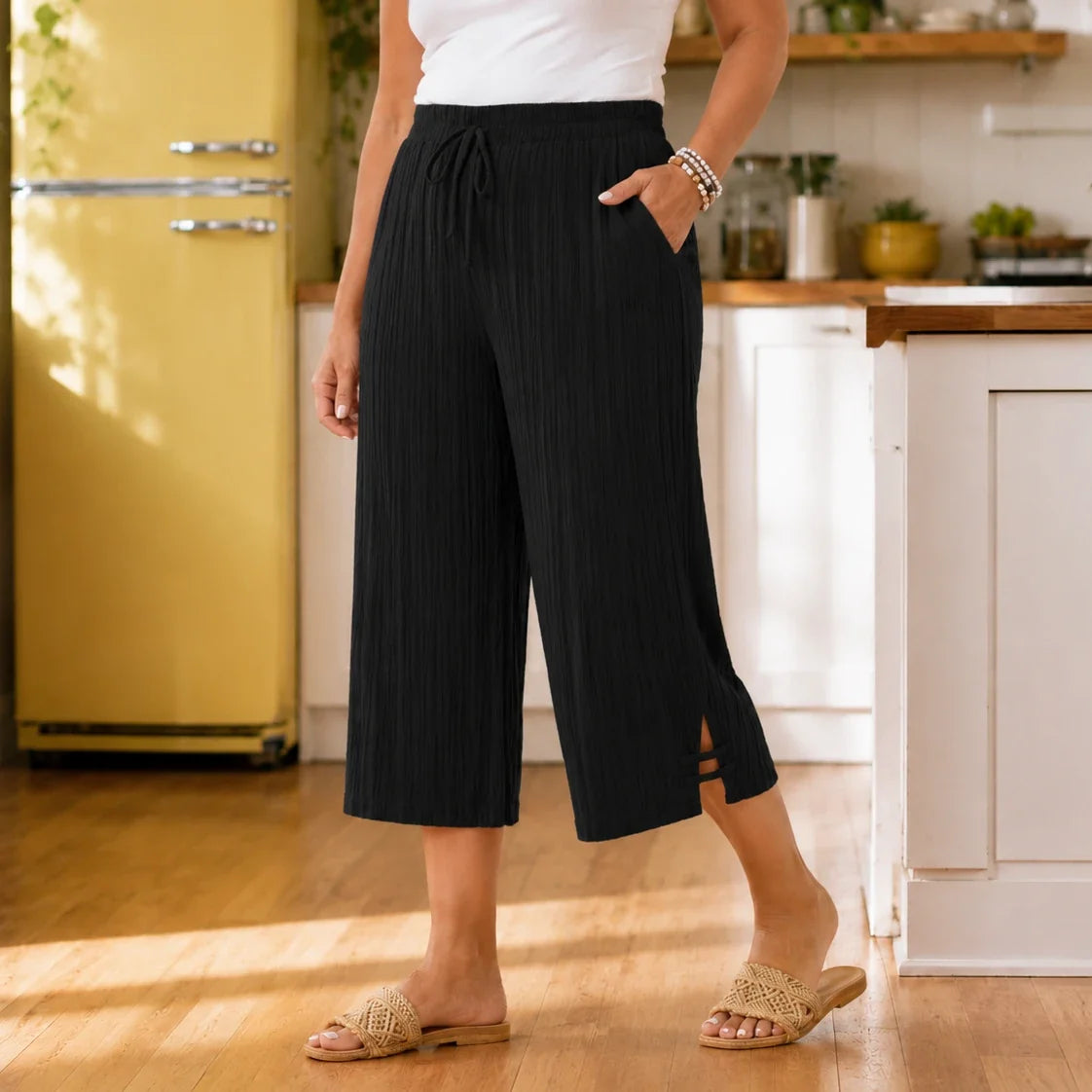 Pantalon Capri Femme Velora – Côtelé, Grande Taille 1XL-5XL