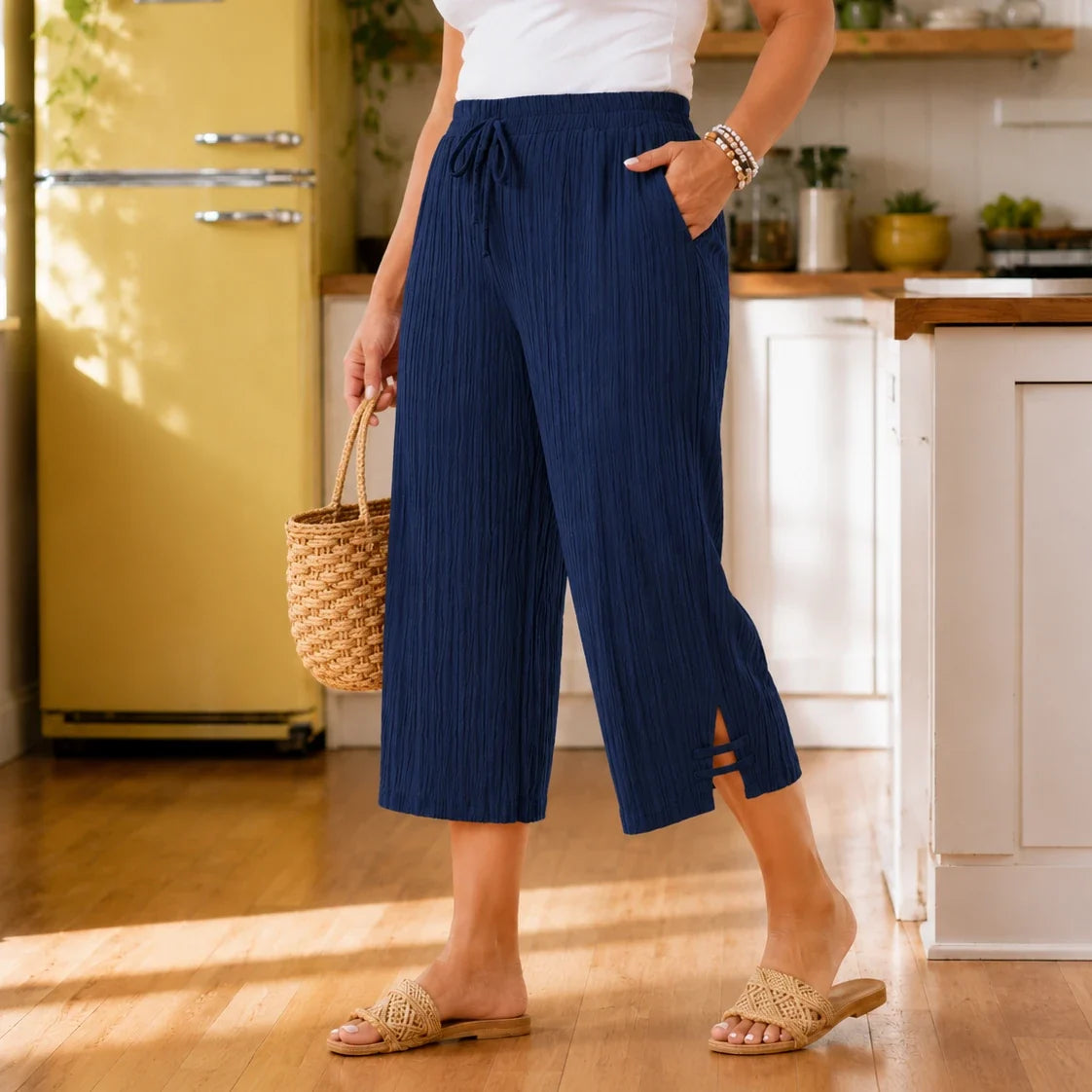 Pantalon Capri Femme Velora – Côtelé, Grande Taille 1XL-5XL