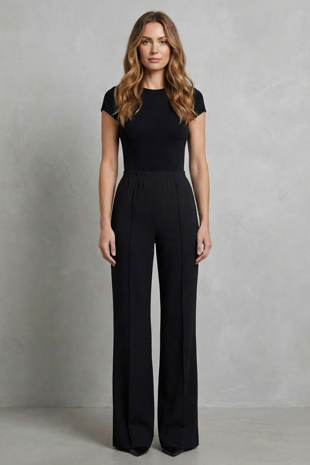 Pantalon Large Femme Velizza – Noir, Taille Haute