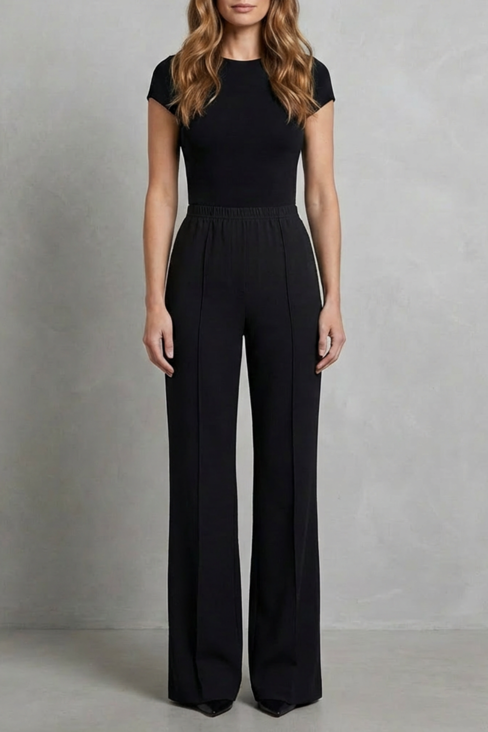 Pantalon Large Femme Velizza – Noir, Taille Haute