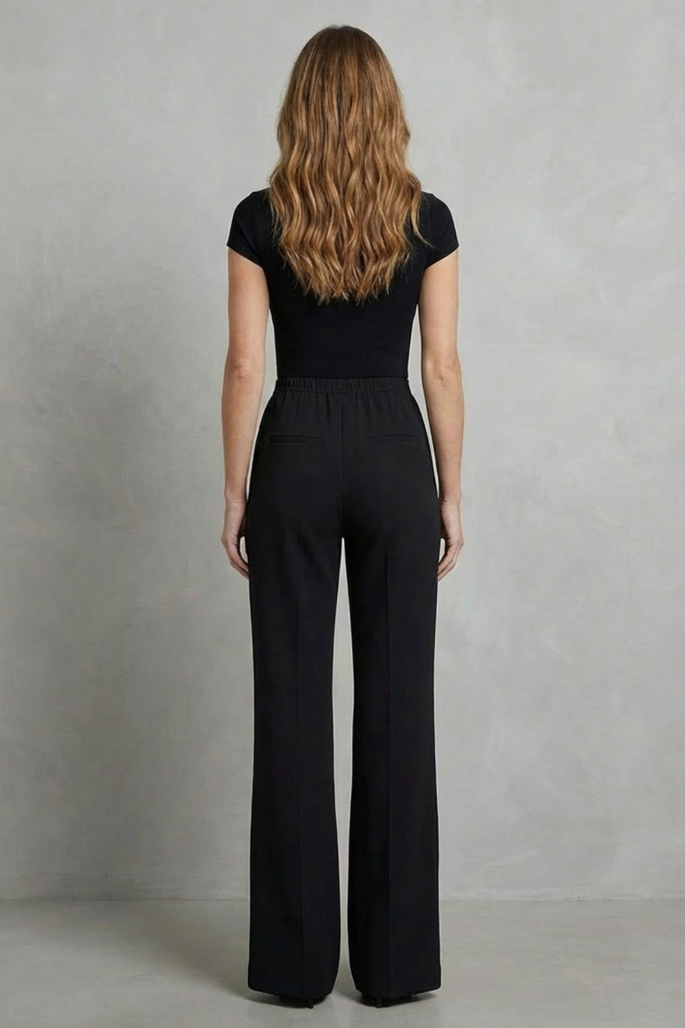 Pantalon Large Femme Velizza – Noir, Taille Haute