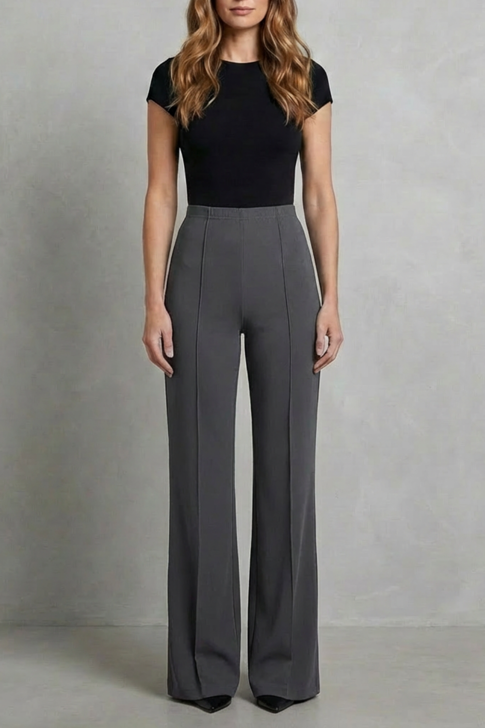 Pantalon Large Femme Velizza – Noir, Taille Haute