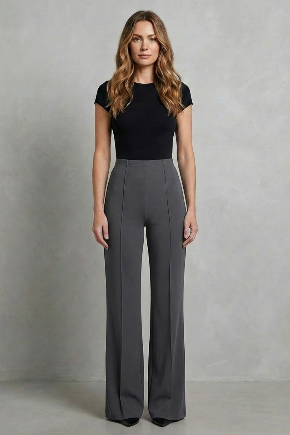 Pantalon Large Femme Velizza – Noir, Taille Haute