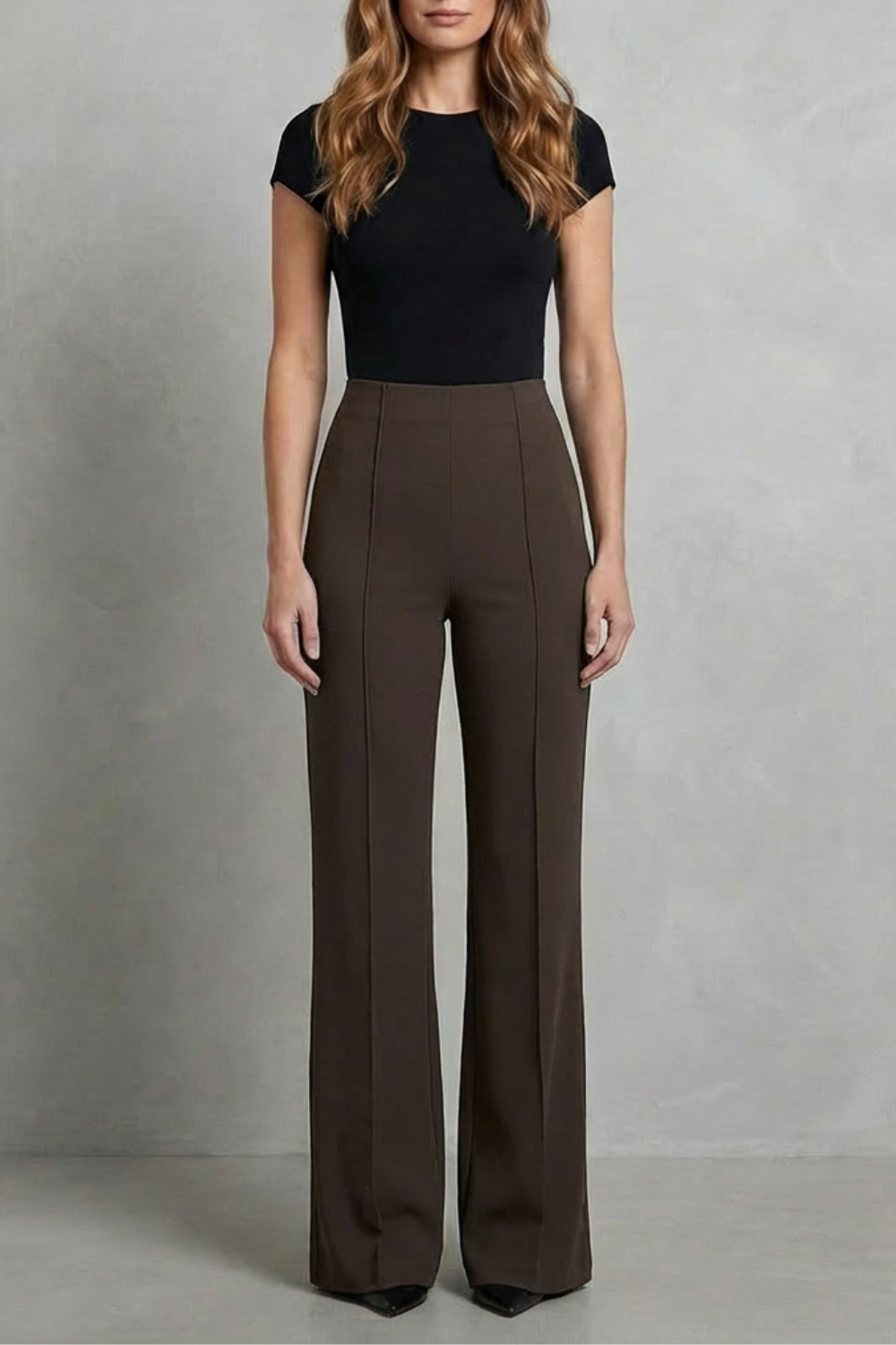 Pantalon Large Femme Velizza – Noir, Taille Haute