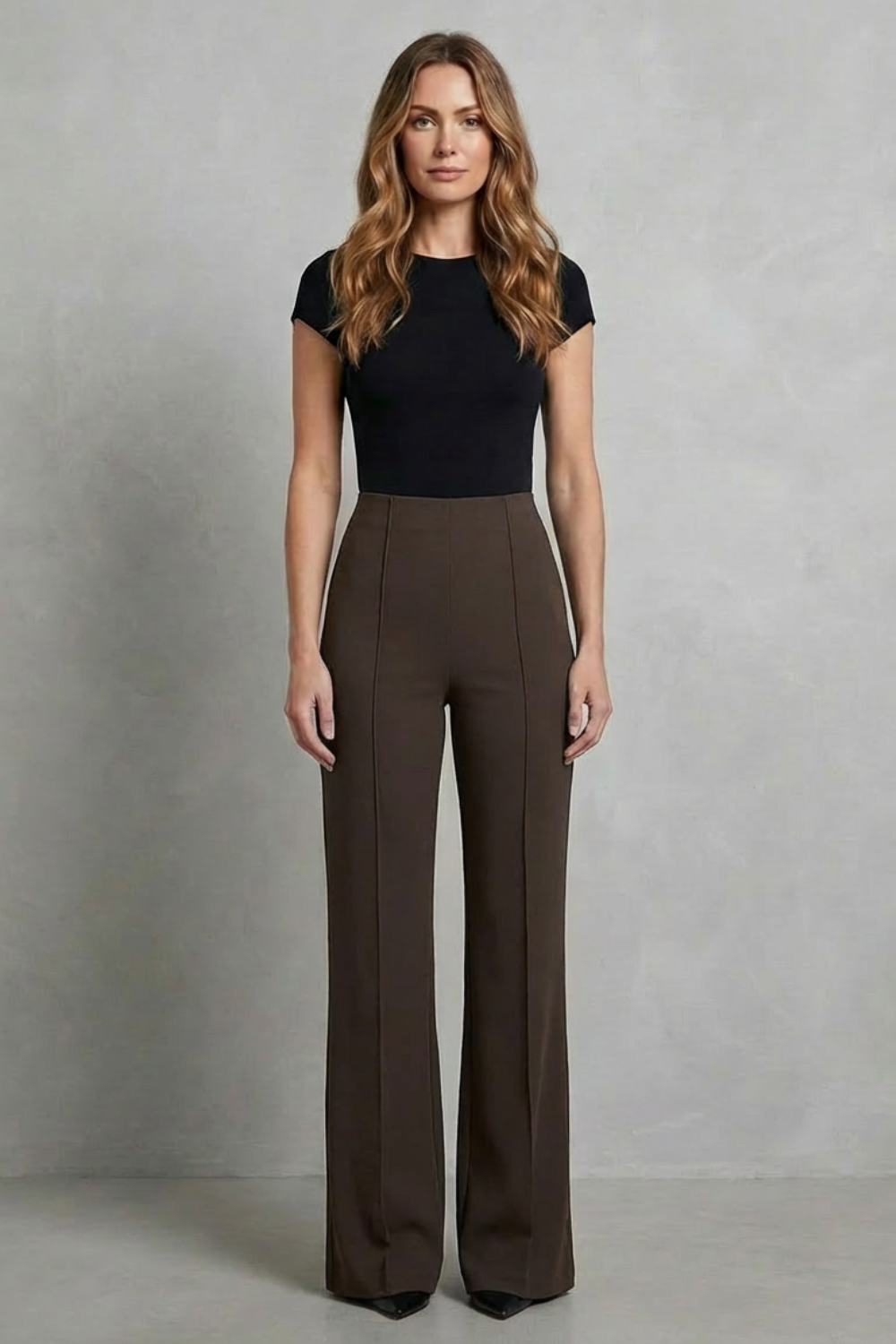 Pantalon Large Femme Velizza – Noir, Taille Haute