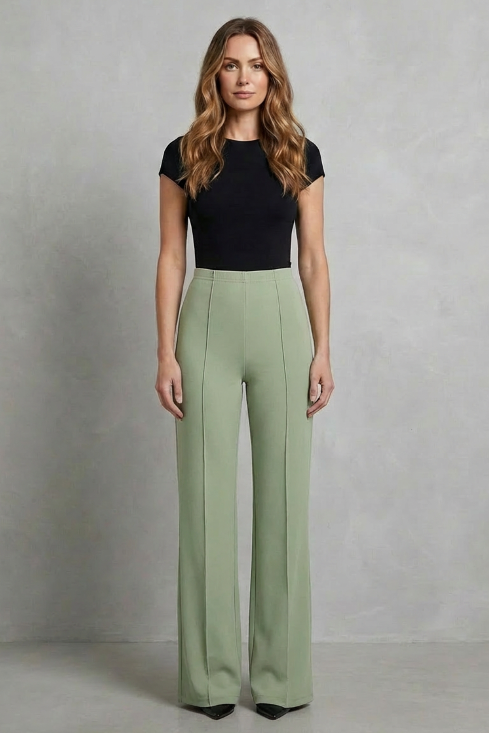 Pantalon Large Femme Velizza – Noir, Taille Haute