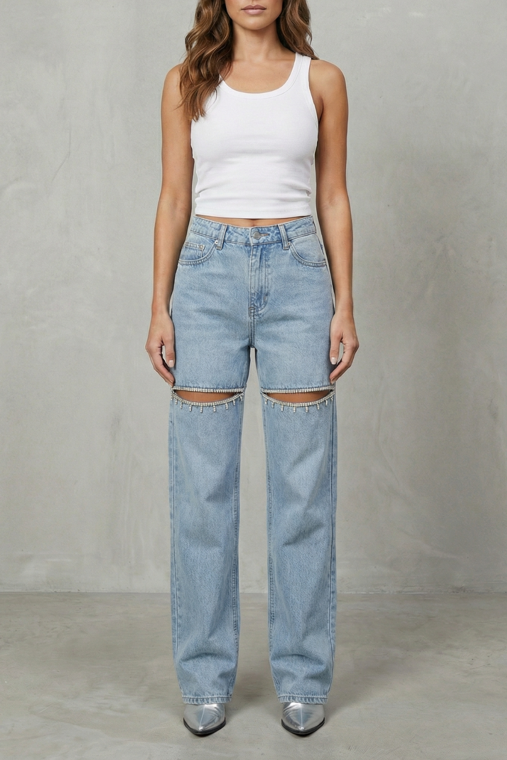 Jean Large Femme Velmoura – Noir, Détails Cristal