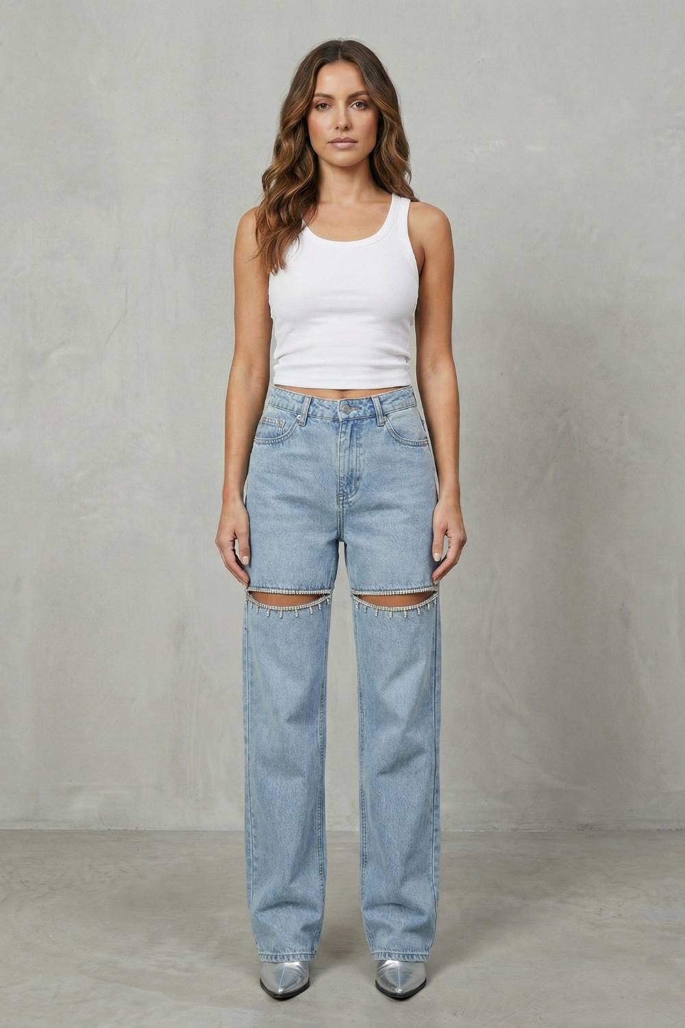 Jean Large Femme Velmoura – Noir, Détails Cristal