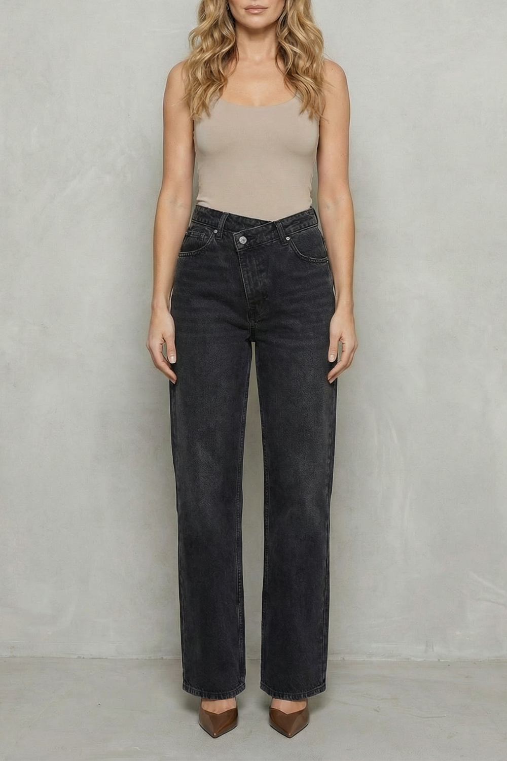 Jean Droit Femme Virezza – Noir, Bouton Croisé