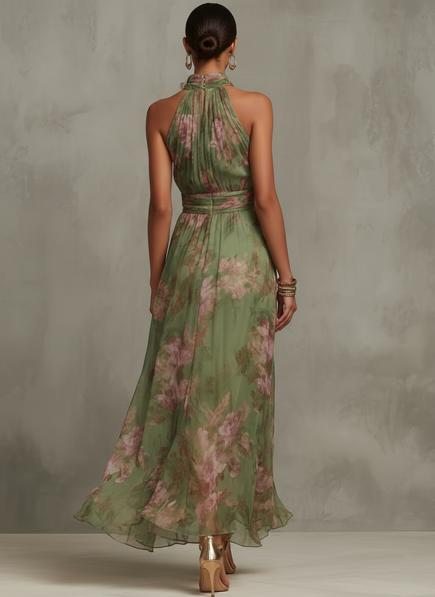 Livia - Robe Maxi Halter Fleurie