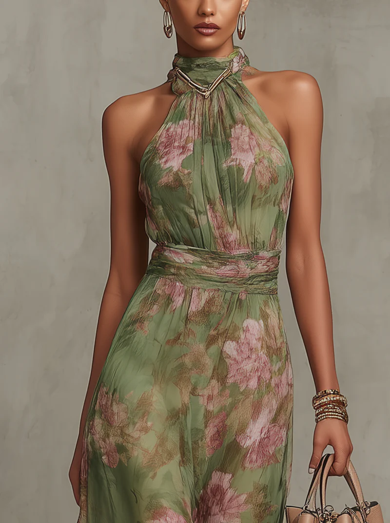 Livia - Robe Maxi Halter Fleurie