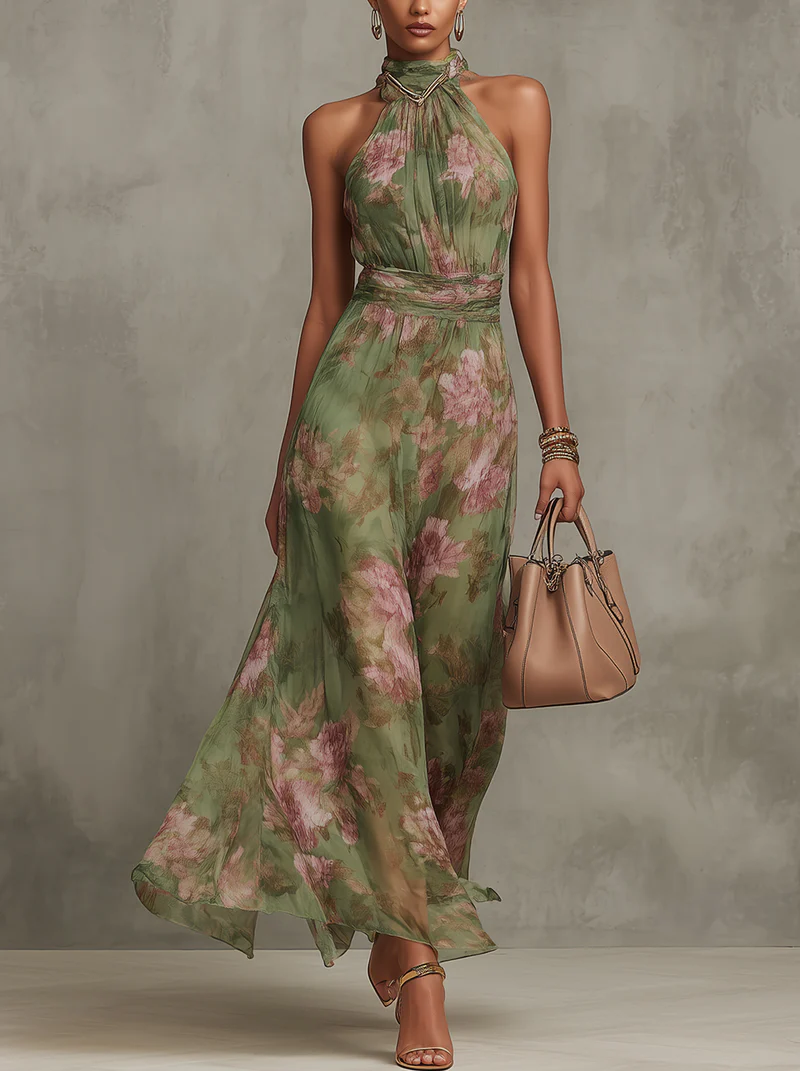 Livia - Robe Maxi Halter Fleurie
