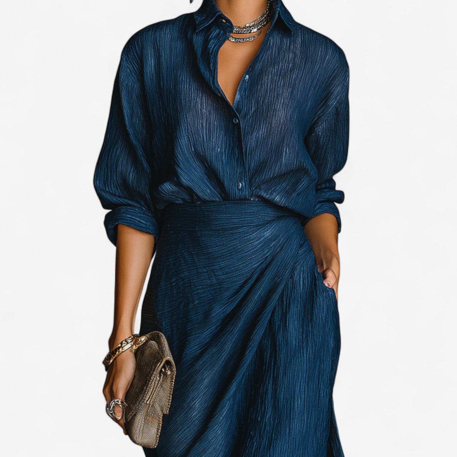 Robe longue femme portefeuille façon chemise – Élégance décontractée et fluide