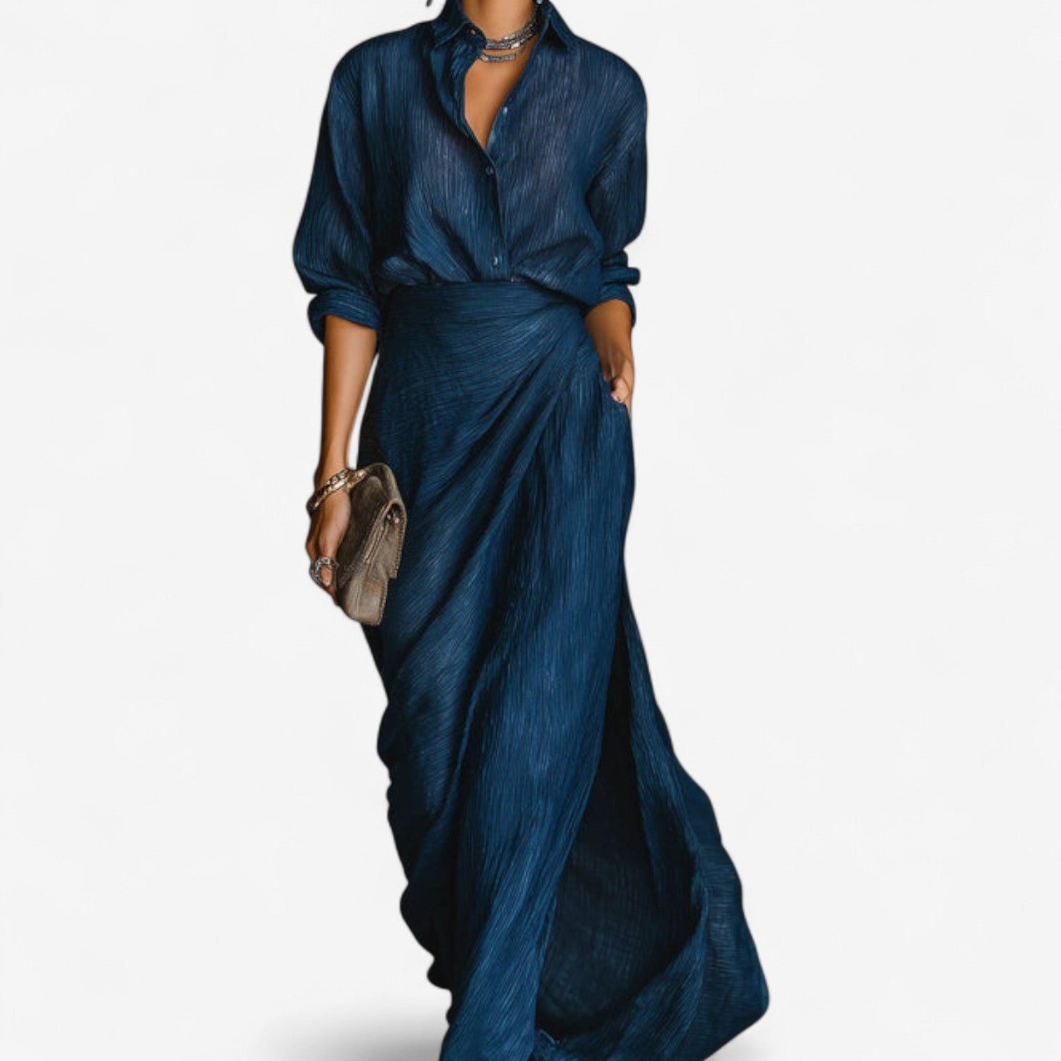Robe longue femme portefeuille façon chemise – Élégance décontractée et fluide