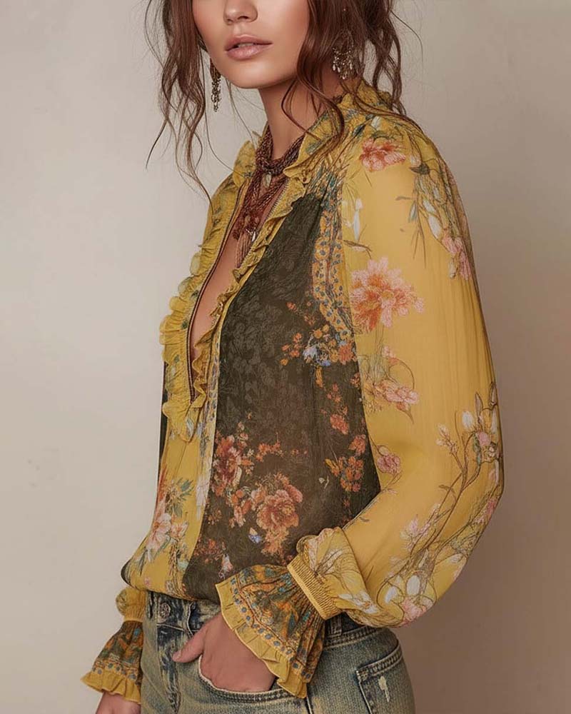 LILLIAN – BLOUSE FLEUR ROMANTIQUE AVEC FERMETURE ÉCLAIR