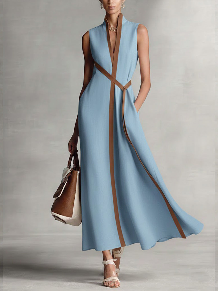 Azyra - Robe Longue Femme Fluide Sans Manches Coupe Élégante Taille Croisée