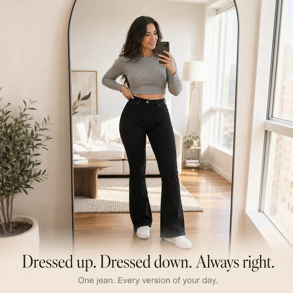 Jean Évasé Femme Curvella – Taille Haute, Coupe Sculptante