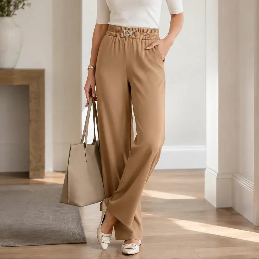 Pantalon Large Femme Velora – Taille Haute, à Enfiler