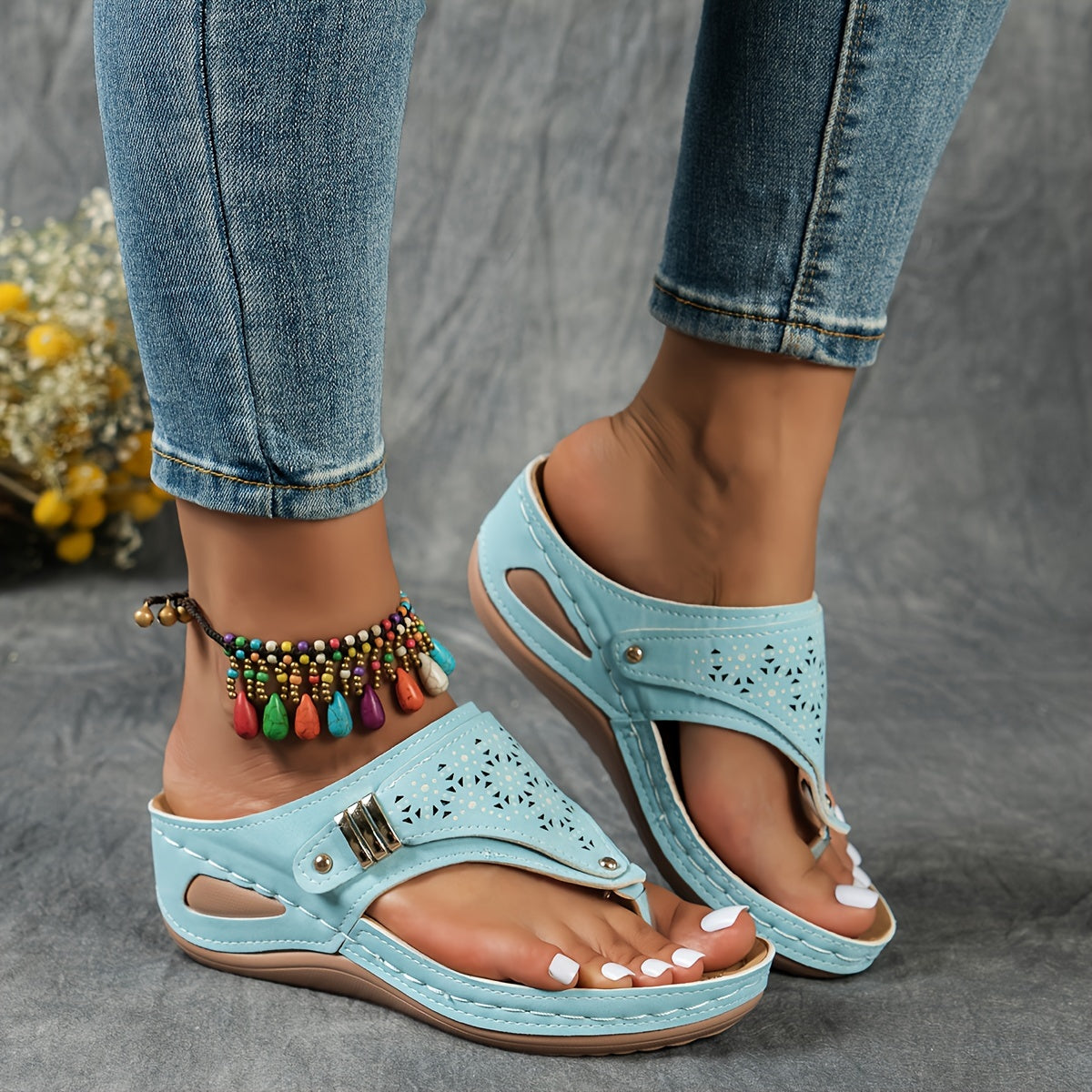 Tongs Compensées Femme à Support Voûte Plantaire Ergonomique