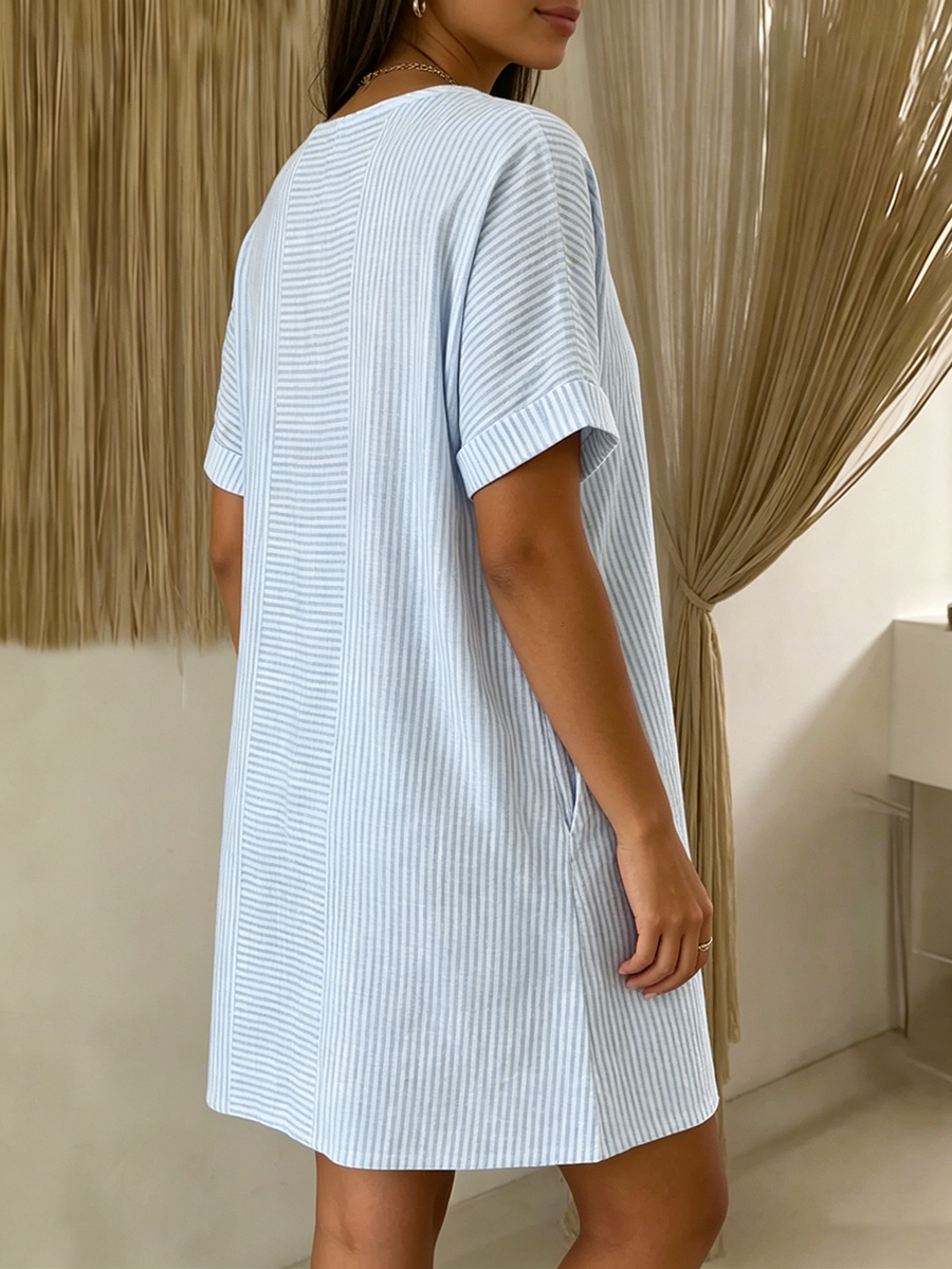 Robe Femme Coton Lin Boutonnée Coupe Ample Col Henley Élégante