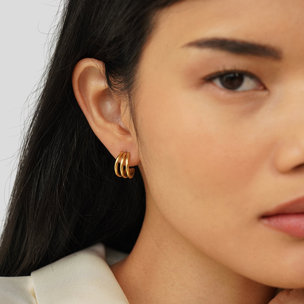 Boucles d'oreilles créoles triples Violette en or