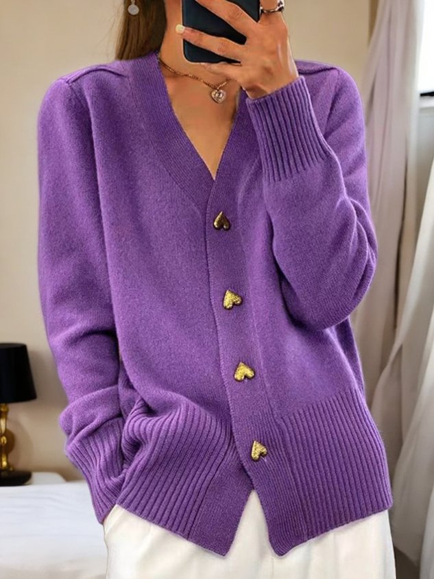 Cardigan épais femme à col V – style vintage préppy, chaud et élégant pour l’automne et l’hiver