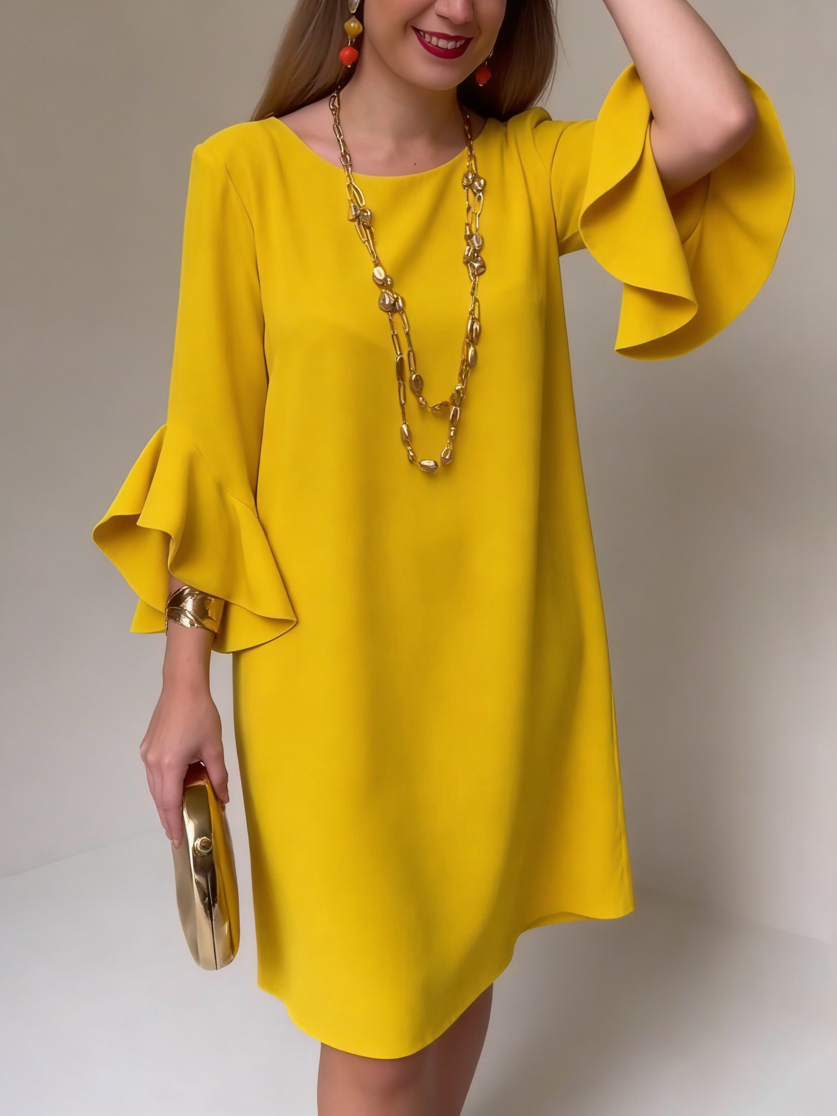 Robe Femme Fluide Manches Volantées Coupe Ample Élégante