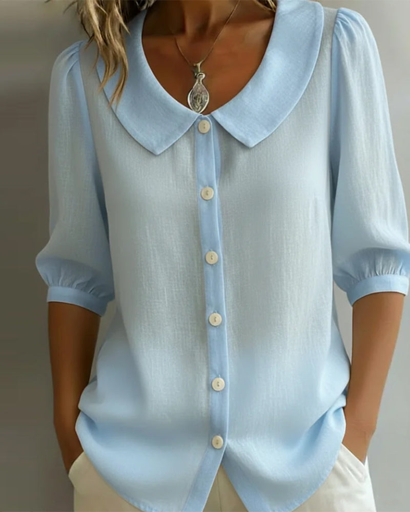 Chemisier Femme Coton Col Peter Pan Manches 3/4 Chic