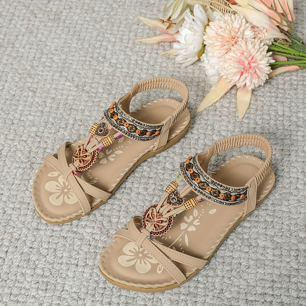Sandales Bohèmes Femme à Brides Croisées et Strass