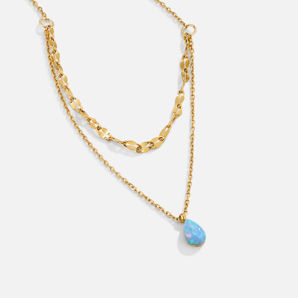 Collier multicouche en forme de goutte d'opale bleue