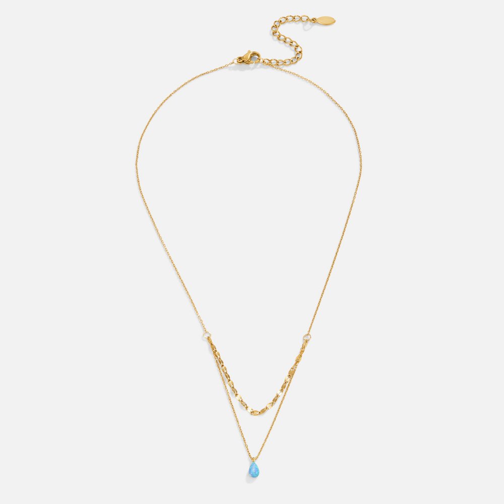 Collier multicouche en forme de goutte d'opale bleue