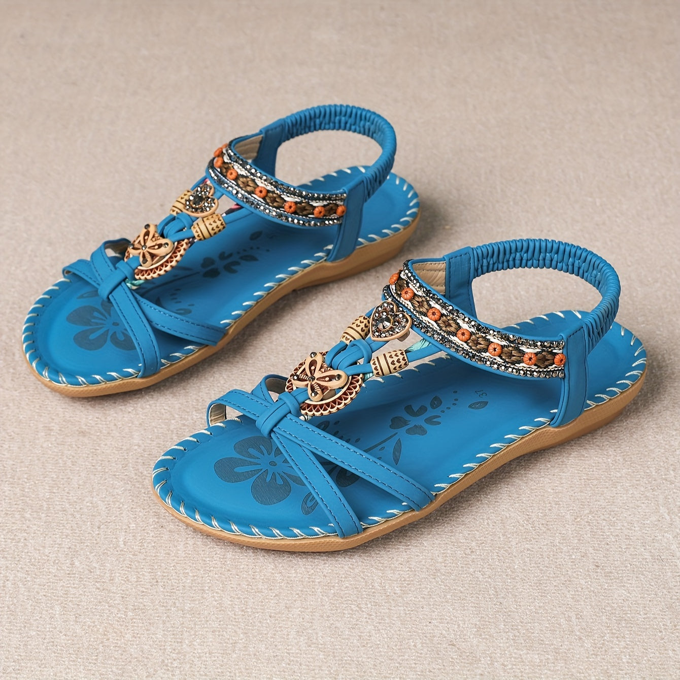 Sandales Bohèmes Femme à Brides Croisées et Strass