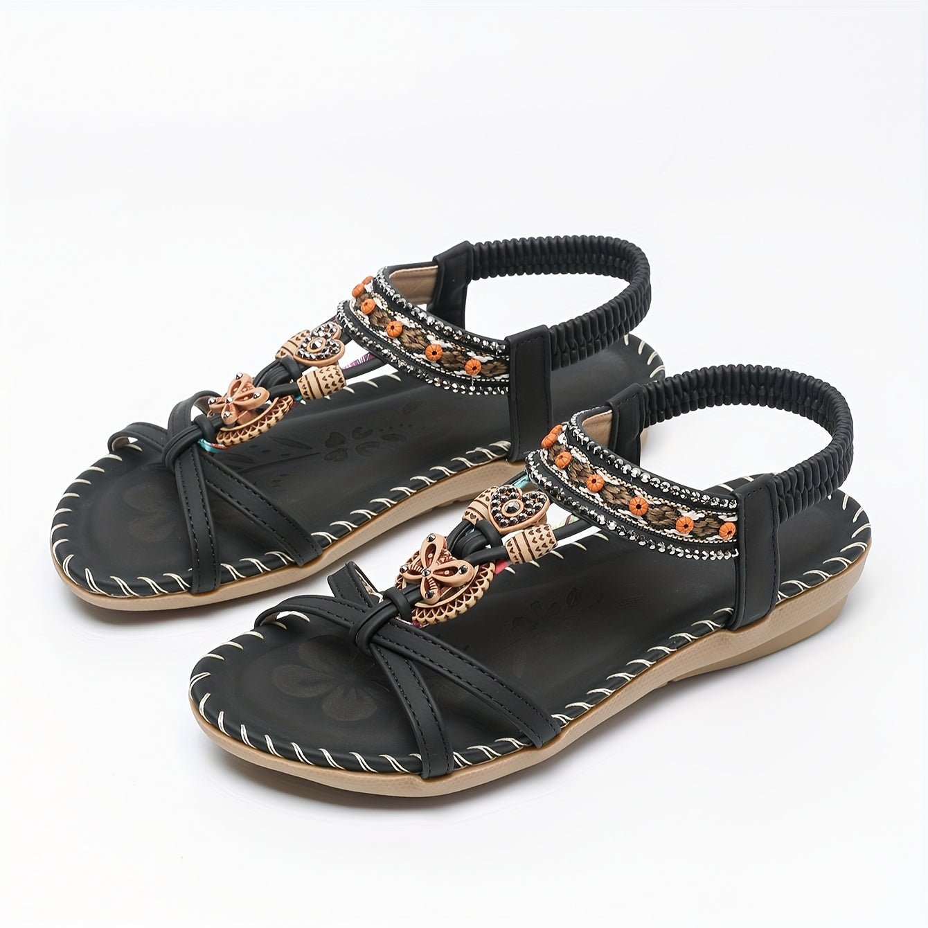 Sandales Bohèmes Femme à Brides Croisées et Strass
