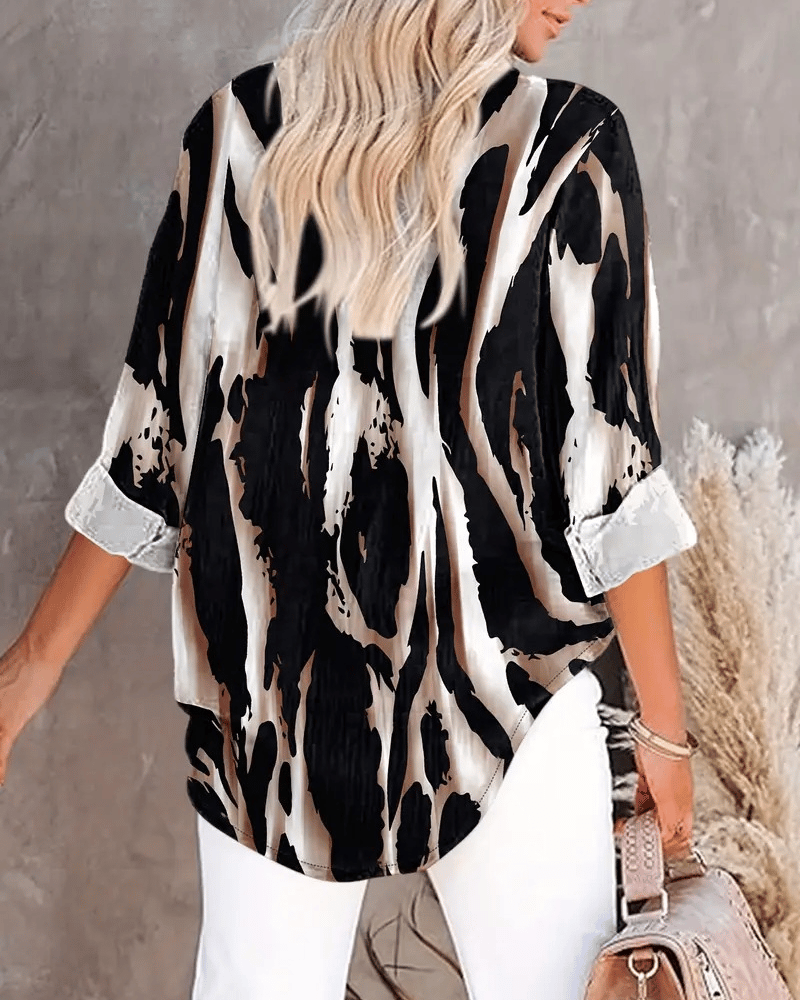 Blouse Imprimée Irregulière à Col Montant