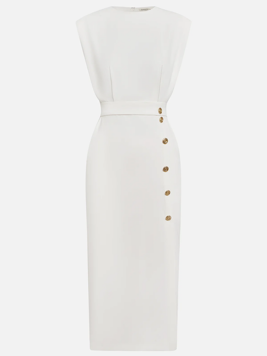Floralia - Robe midi unie avec fente à boutons et décolleté rond