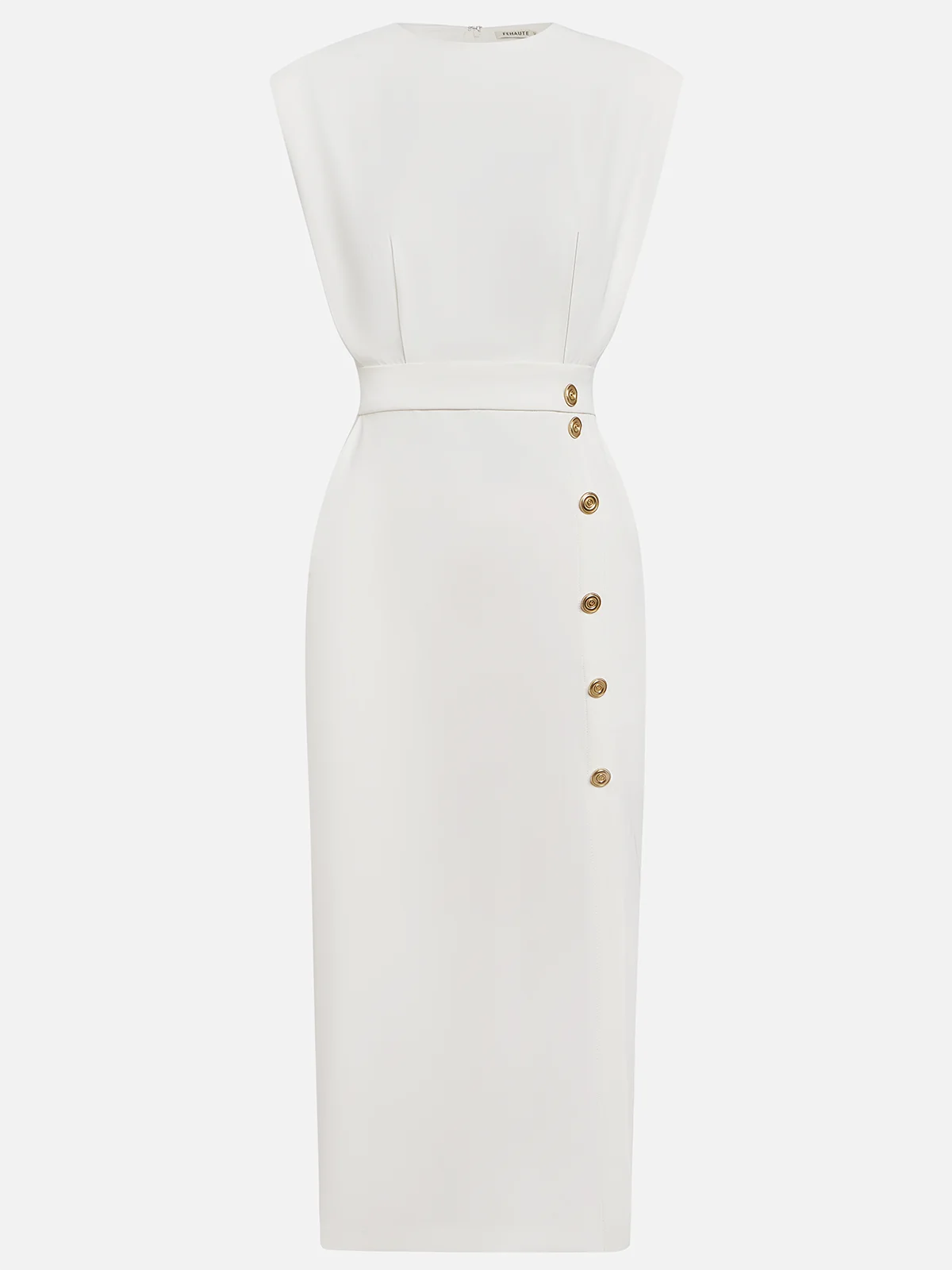 Floralia - Robe midi unie avec fente à boutons et décolleté rond