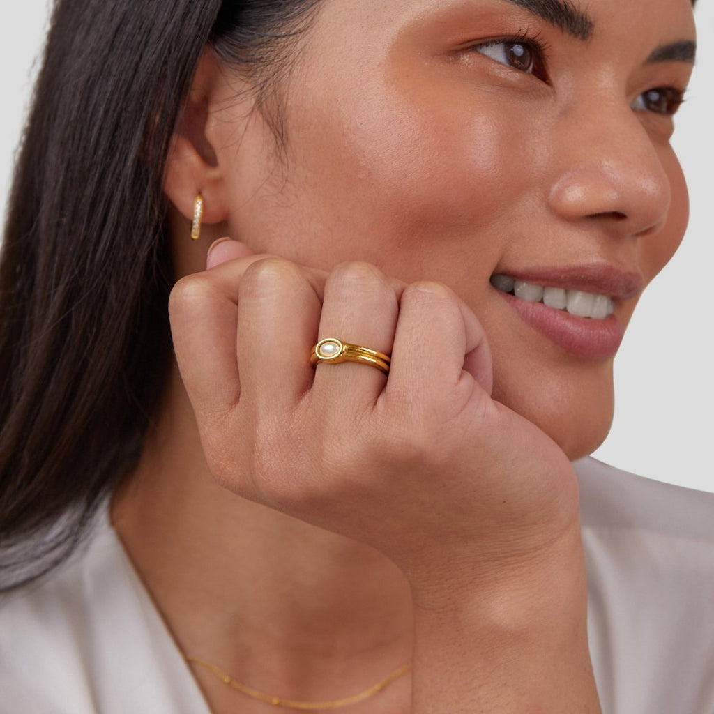 Bague en or 18 carats avec perle épaisse
